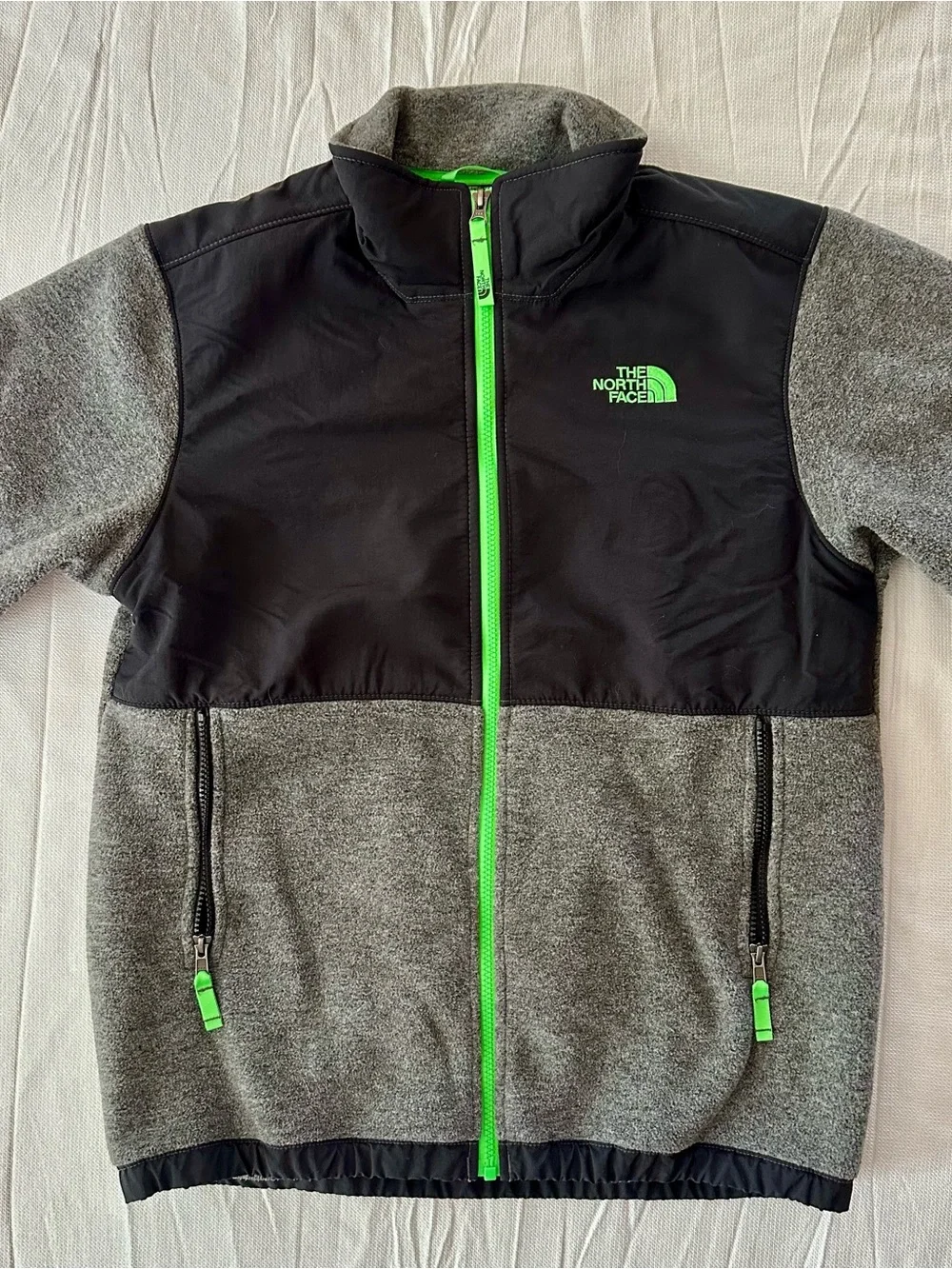 The North Face Denali Fleece Jacket Grey Black Neon Green